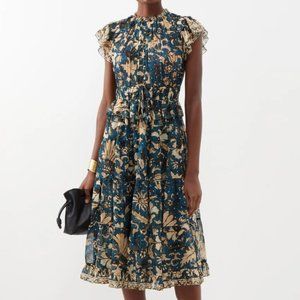 Ulla Johnson Emine ruffled floral print silk chiffon dress size 12